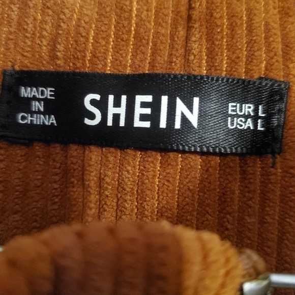 Shein.  Brown zip up puffer corduroy cropped jacket.  Sz large. - Picture 6 of 8